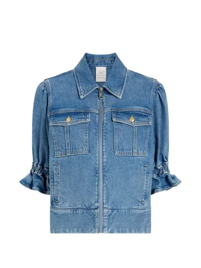 Cinq À Sept Holly Puffed-sleeve Denim Jacket In Blue