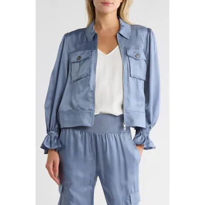 Cinq À Sept Holly Ruffle Satin Twill Jacket In Blue
