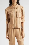 Cinq À Sept Holly Short-sleeve Sateen Jacket In Desert Tan