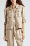 Cinq À Sept Holly Short-sleeve Sateen Jacket In Khaki