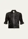 Cinq À Sept Holly Short-sleeve Sateen Jacket In Black