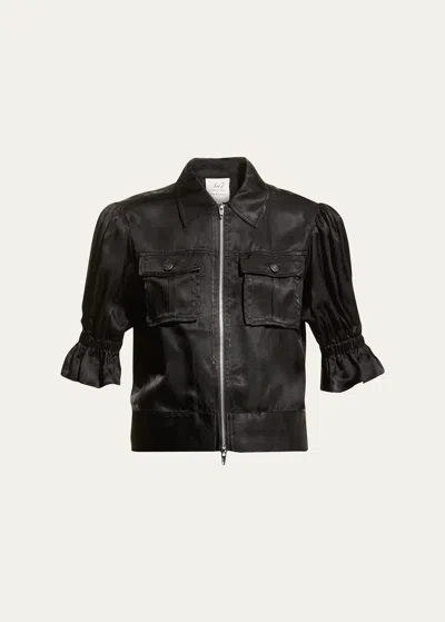 Cinq À Sept Holly Short-sleeve Sateen Jacket In Black