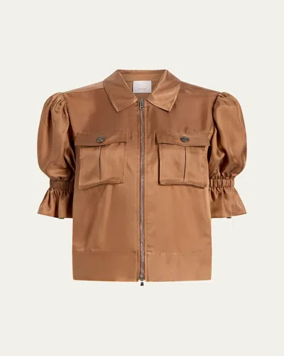 Cinq À Sept Holly Short-sleeve Sateen Jacket In Cocoa