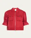 Cinq À Sept Holly Short-sleeve Sateen Jacket In Rosewood