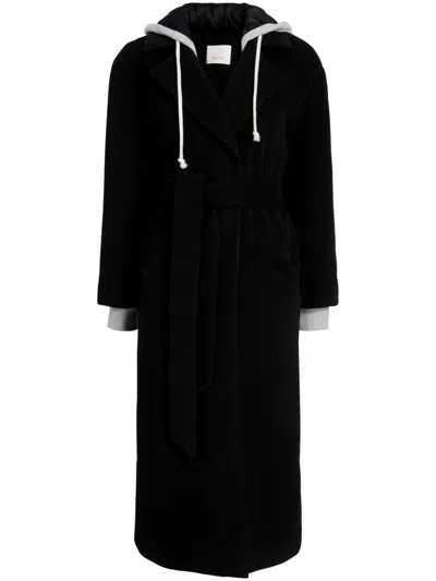 CINQ À SEPT HOODED BELTED COAT