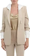 CINQ À SEPT HOODED KHLOE JACKET, KHAKI/WHITE