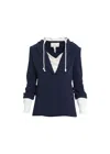Cinq À Sept Hooded Khloe Blazer Jacket In Navy In Multi