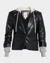 Cinq À Sept Hooded Vegan Leather Combo Blazer In Black