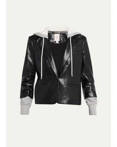 Cinq À Sept Hooded Vegan Leather Jacket In Black/heather Gray