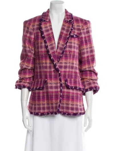 Pre-owned Cinq À Sept Houndstooth Print Blazer In Purple