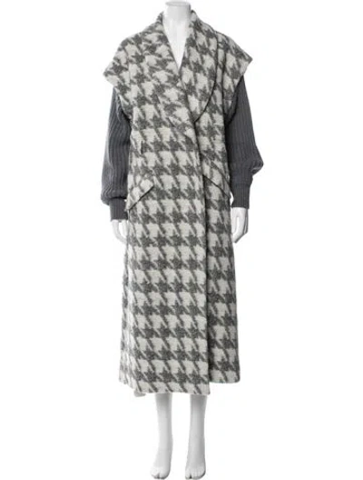 Pre-owned Cinq À Sept Houndstooth Print Coat In Gray