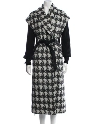 Pre-owned Cinq À Sept Houndstooth Print Coat In White