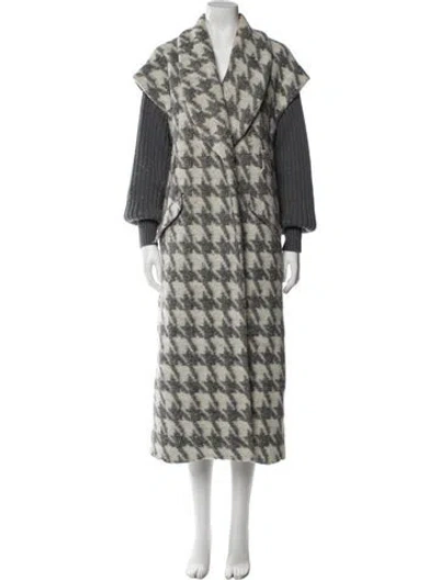 Pre-owned Cinq À Sept Houndstooth Print Faux Fur Coat In Gray