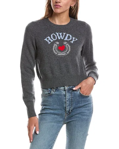 Cinq À Sept Howdy Cropped Graphic Crewneck Sweater In Gray