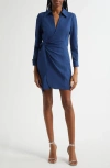 Cinq À Sept Hunter Side Ruched Long Sleeve Wrap Dress In Night Sky
