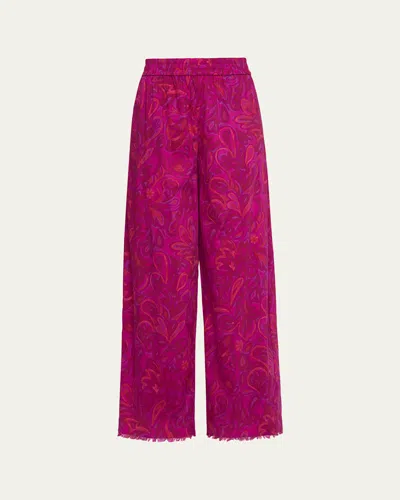Cinq À Sept Ibbie Paisley-bloom Frayed-hem Trousers In Pink