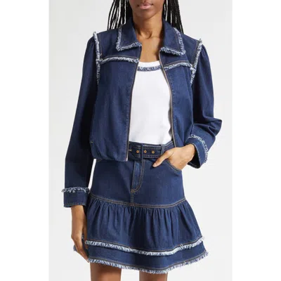 Cinq À Sept Indria Fringe Denim Jacket In Blue