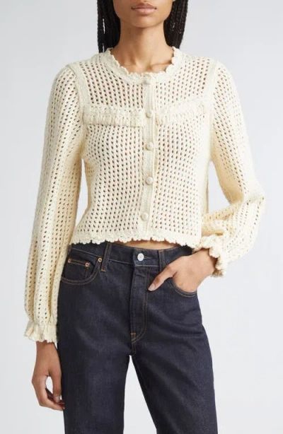 Cinq À Sept Ione Open Stitch Crop Cardigan In White