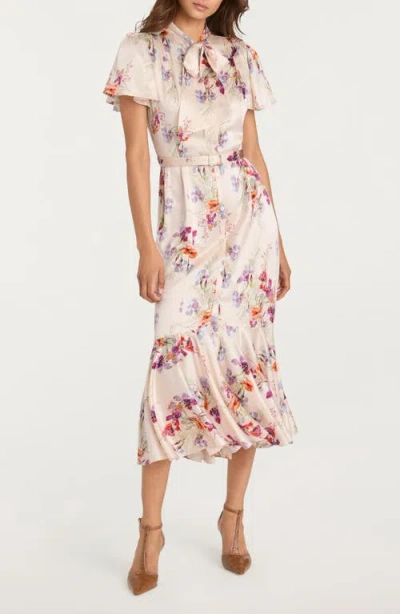 Cinq À Sept Iris Bouquet Willow Tie Neck Midi Dress In Multi