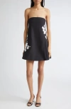 Cinq À Sept Irla Strapless Trailing Floral Mini Dress In Black