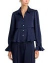 Cinq À Sept Isaure Satin Button-front Blouse In Blue