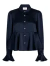 Cinq À Sept Isaure Satin Button-front Blouse In Blue