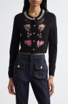 Cinq À Sept Isolde Floral Embroidered Cardigan In Black
