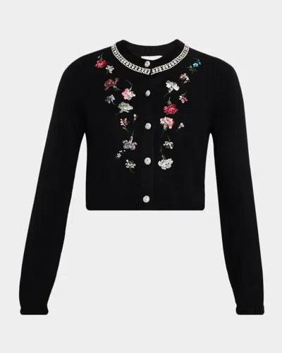 Cinq À Sept Isolde Tumbling Carnation Cardigan In Black