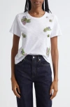 Cinq À Sept Ivy Floral Crystal Cotton T-shirt In White