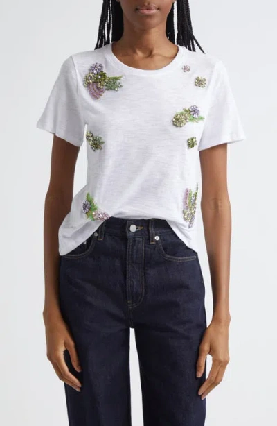 Cinq À Sept Ivy Floral Crystal Cotton T-shirt In White