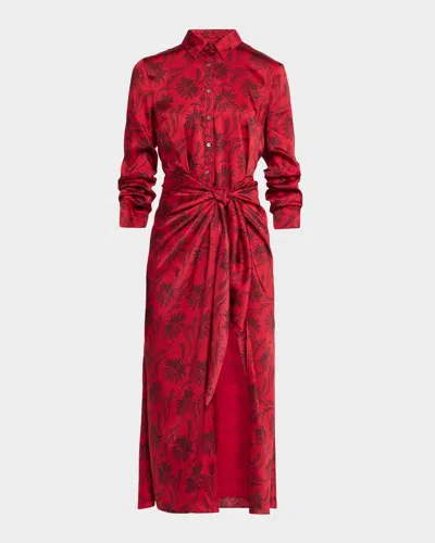 Cinq À Sept Jace Paisley Fan Print Tie-waist Midi Shirtdress In Red