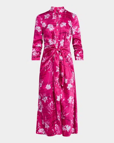 Cinq À Sept Jacey Warm Carnation Tie-waist Midi Shirtdress In Plum Radish Mul