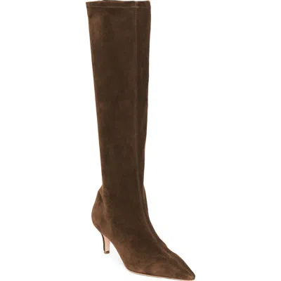 Cinq À Sept Jade Stretch Suede Knee High Boot In Chocolate