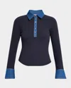 Cinq À Sept Jaden Denim Top In Navy/medium Was