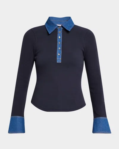 Cinq À Sept Jaden Denim Top In Navy/medium Was
