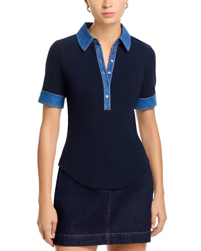 Cinq À Sept Cinq A Sept Jaden Denim Trim Top In Blue