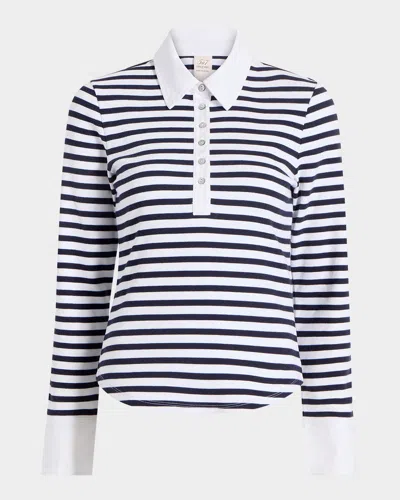 Cinq À Sept Jaden Stripe Long-sleeve Polo Top In Navy/white