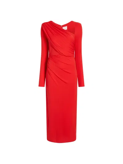 Cinq À Sept Jalyn Long Sleeve Asymmetric Drape Matte Jersey Dress In Red