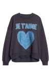 Cinq À Sept Brandy Je Taime Smiling Denim Patch Sweatshirt In Navy