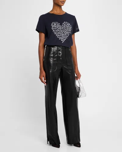 Cinq À Sept Je T'aime Heart Word Cloud Short-sleeve T-shirt In Navy/white