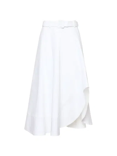 Cinq À Sept Jean Belted Asymmetric Midi Skirt In White