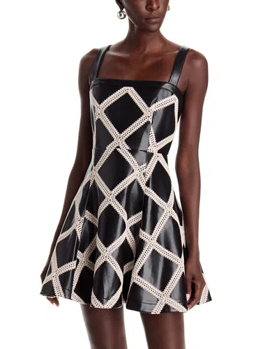 Cinq À Sept Cinq A Sept Jelena Crochet Trim Faux Leather Dress In Black