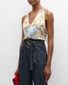 CINQ À SEPT JESSIE SLEEVELESS FLORAL SILK V-NECK TOP