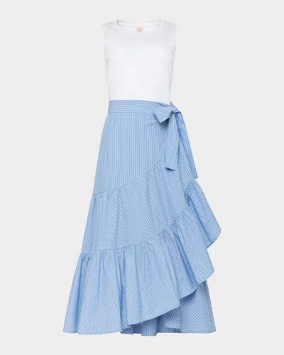 Cinq À Sept Jessie Stripe Mixed-media Midi Dress In Blue