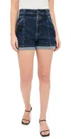 Cinq À Sept Crystal Double-waistband Denim Shorts In Oceane