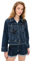 Cinq À Sept Riviera Crystal Denim Jacket In Oceane