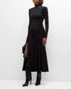 CINQ À SEPT JOHNSON MOCK-NECK WRAP-SKIRT MIDI DRESS