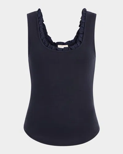 Cinq À Sept Joselle Ruffle-trim Tank Top In Navy