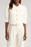 Cinq À Sept Julieta Flower Button Crop Jacket In White