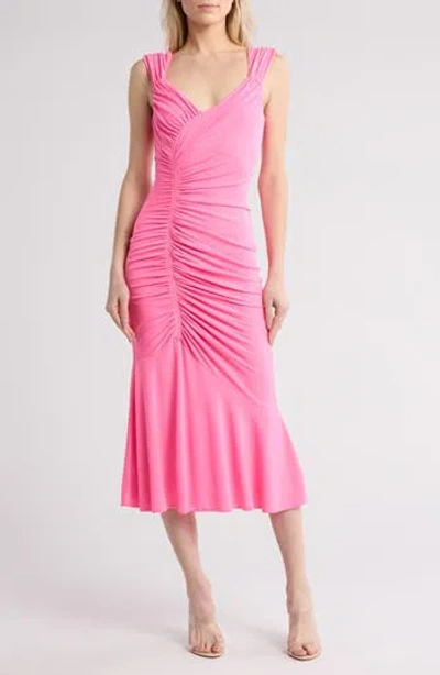Cinq À Sept Juliete Gathered Midi Dress In Electric Pink